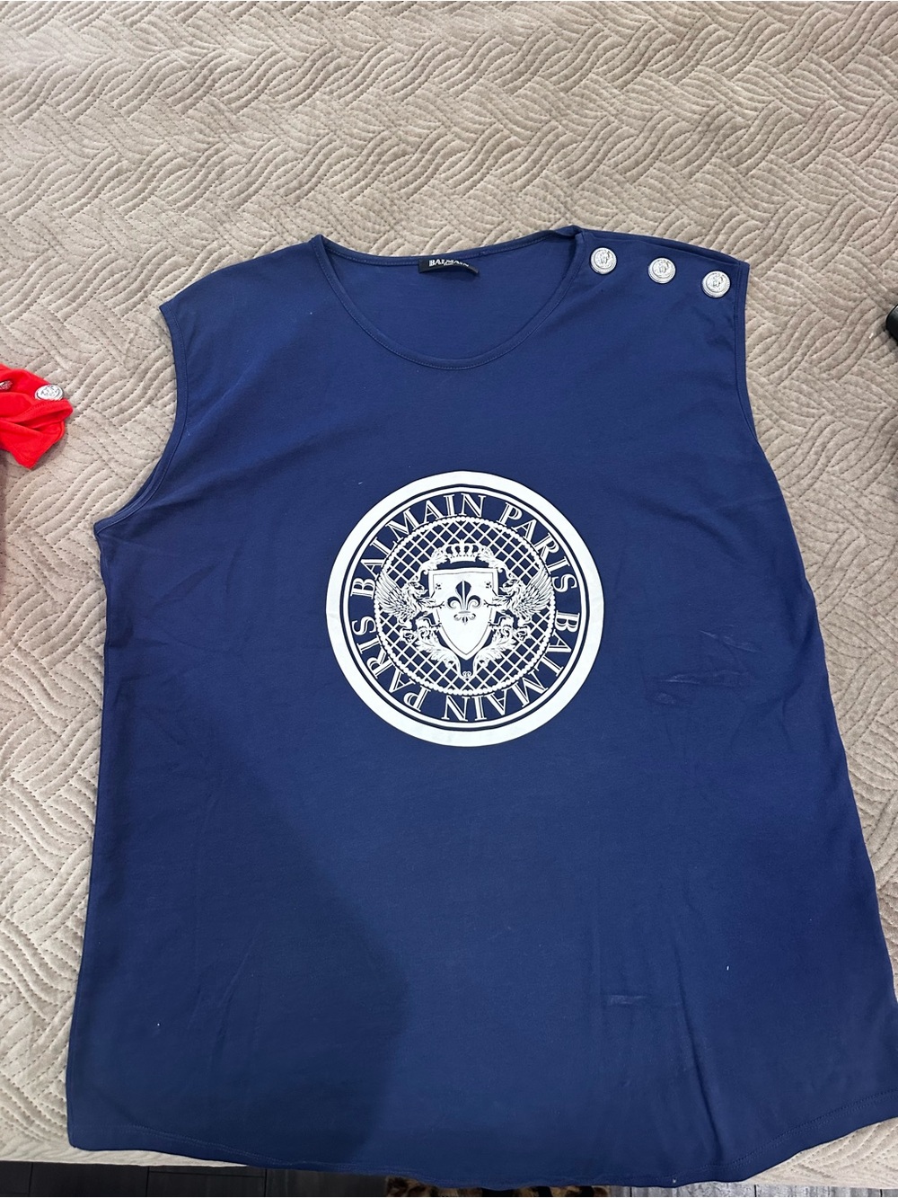 Balmain Navy Logo Crewneck Tank
